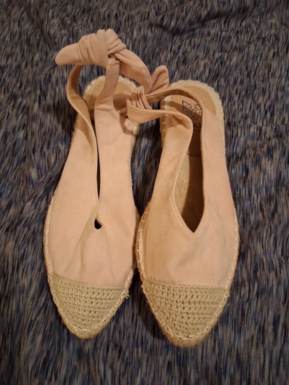 BEAST FASHION Pink Suede Espadrilles Slingback Bow Flats